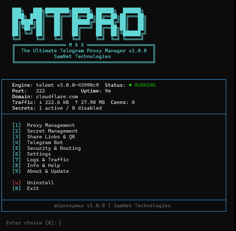 MTProxyMax Main Menu
