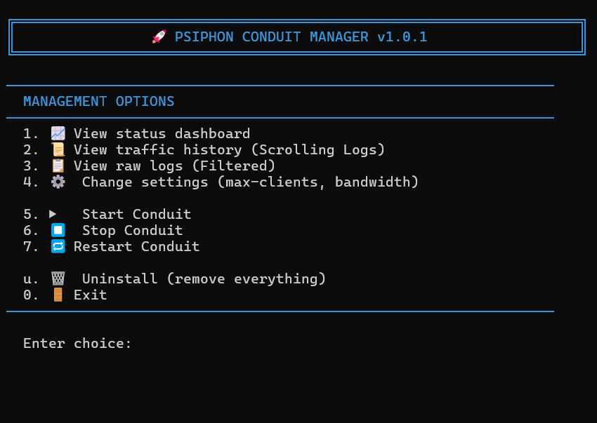 Conduit Manager Menu