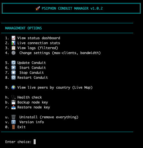 Conduit Manager Menu