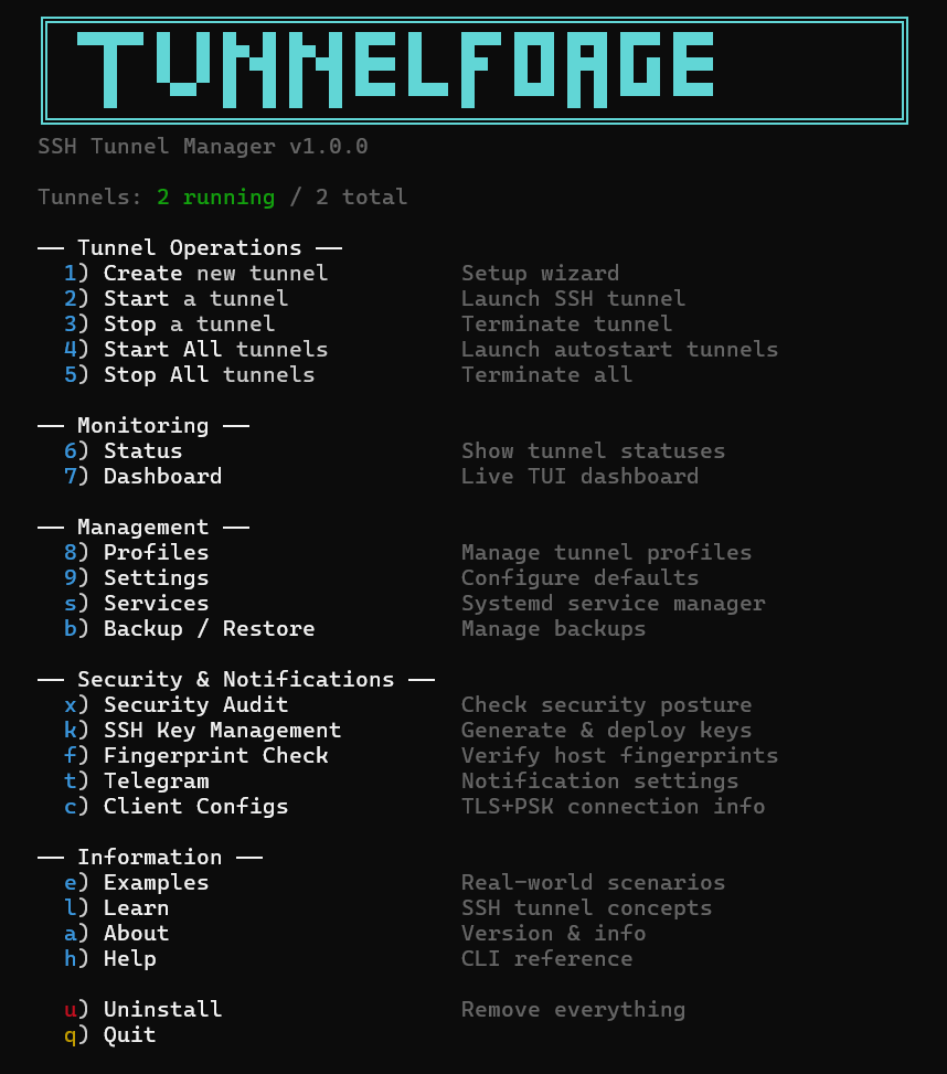 TunnelForge Main Menu